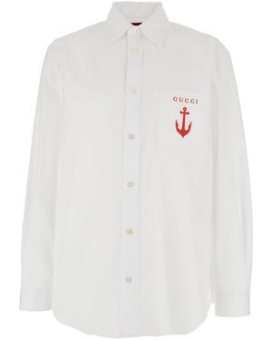 Gucci Cotton Poplin Shirt With Embroidery, Size 52, Ready-To-Wear - White