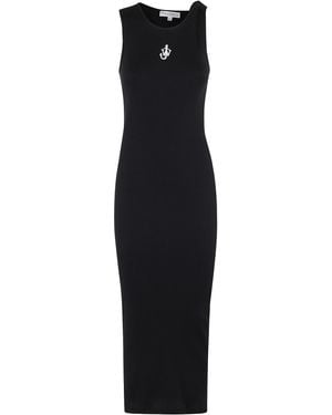 JW Anderson Anchor Embroidery Twisted Strap Midi Dress - Black