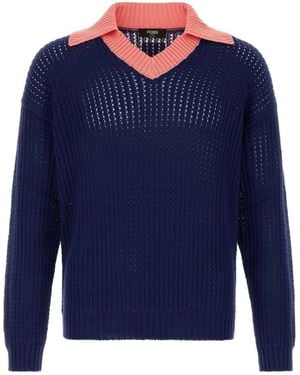 Fendi Navy Blue Cotton Polo Shirt