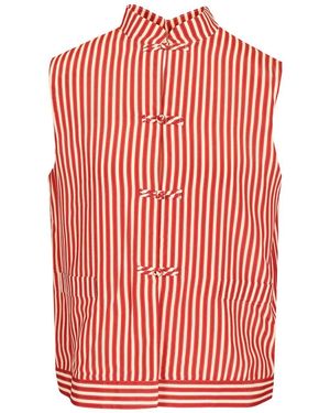 HUI Lorenzo Striped Top Silk Viscose Tops - Red