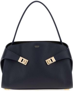 Ferragamo Salvatore Leather Medium Hug Soft Shoulder Bag - Blue