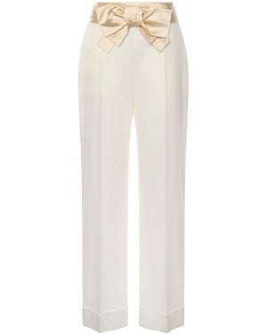 Valentino Garavani Cotton And Linen Pants With Bow - White