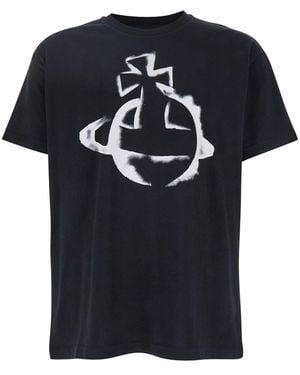 Vivienne Westwood Crewneck T-Shirt With Maxi Orb Logo Print On The Front - Black