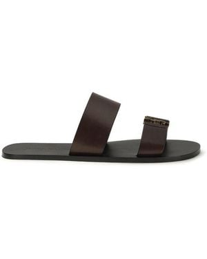 Saint Laurent Brown Calf Leather Bos Taurus Flat Sandals - Black
