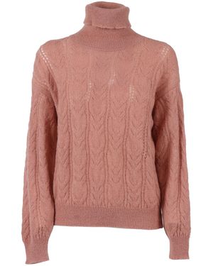 PHI FDL Ls High Neck Sweater Mohair Alpaca Polyamide Turtleneck - Pink