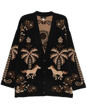 Alanui Palm-Intarsia Knitted Cardigan - Black
