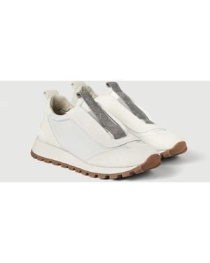 Brunello Cucinelli Bianco Leather Slip On Sneakers - White