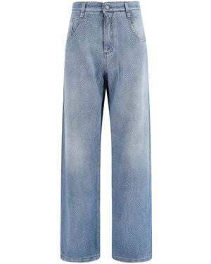 Ermanno Scervino Baggy Jeans Pure Cotton With Resca Pattern - Blue