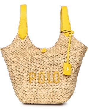 Polo Ralph Lauren Polo Play Raffia And Leather Tote Bag - Metallic