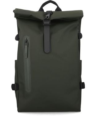 Rains Rolltop Large Waterproof Backpack With Laptop Pocket Polyester Coating - Green