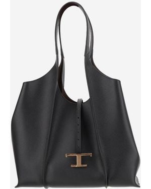 Tod's T Timeless Medium Leather Hobo Bag - Black