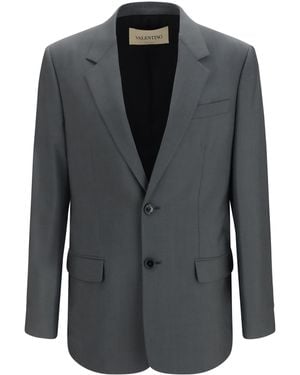 Valentino Single-Breasted Wool And Mohair Jacket - Black