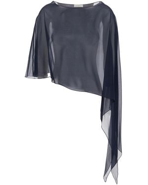 Antonelli Melon Stole With Boat Neck And Asymmetrical Design - Blue