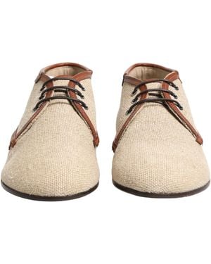 Dolce & Gabbana Canvas Lace-Up Dress Derby Shoes With Leather Trim - Natural