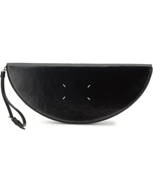 Maison Margiela Halfmoon Leather Clutch Bag Calf Bos Taurus Clutches - Black