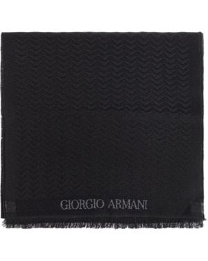Giorgio Armani Wool Scarf With Logo - Black