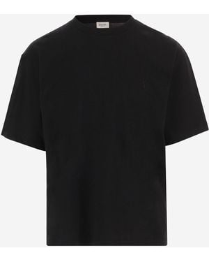 Saint Laurent Cotton T-Shirt With Logo T-Shirts - Black
