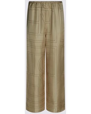 TOTEME Ivory Silk Trousers - Green