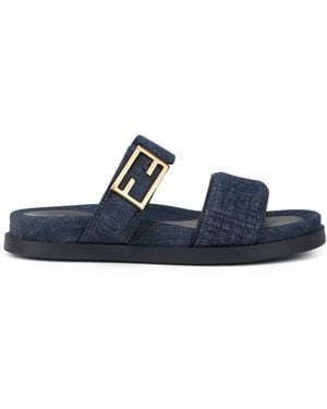 Fendi Slippers Feel Denim Cotton Sandal - Blue