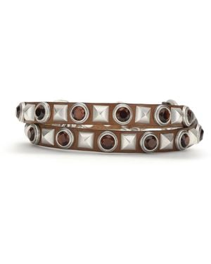 Etro Leather Belt With Jeweled Studs Calf Bos Taurus E Braces - White