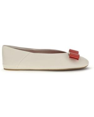 Ferragamo Calf Leather Bos Taurus Ballet Flats - Natural
