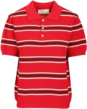 DUNST Multi Striped Polo Knit Shell: Cotton Shirt - Red