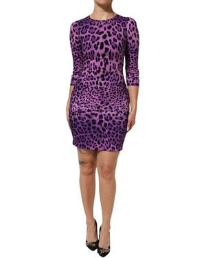 Dolce & Gabbana Leopard Sheath Bodycon Mini Dress 05+Se - Purple
