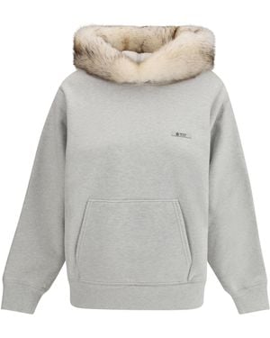 Prada Hoodie Features A Hood Lined Shearling Cotton Sweatshirts - Grey
