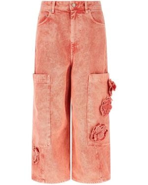 Ganni Stone-Washed Denim Cargo Cargo Shorts - Orange