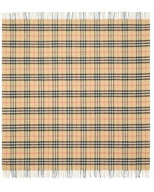 Burberry Fringed Square Accessory Wool Blankets, Nests & Sleep Bags - Natural