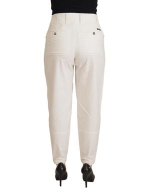 Dolce & Gabbana High Waist Tapered Cotton Pants Elastane - White