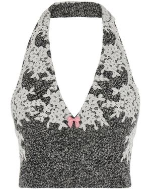 Markgong Wool Lace Halter Top Polyester - Grey