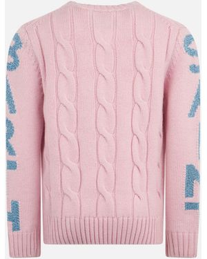 MC2 Saint Barth Girl Crewneck Braided Jumper With Saint Barth Lurex Print - Pink