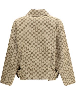 Gucci Gg Canvas Down Jacket in Brown | Lyst