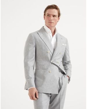Brunello Cucinelli Pearl Wool Silk Double Breasted Jacket Clothing - Grey