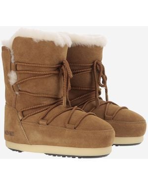 Moon Boot Ankle Boots Leather And Shearling - Brown