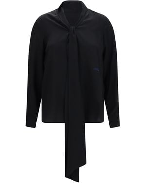 Burberry Silk Blouse With Embroidered Logo And Scarf Detail - Black
