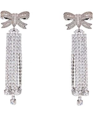 Self-Portrait Droplet Earrings With Crystal Bow - White
