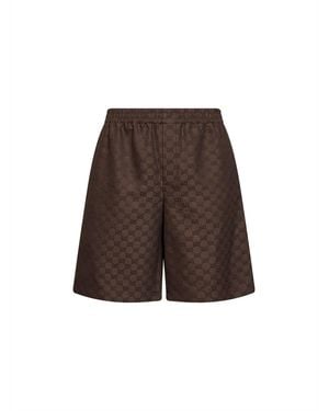 Gucci Linen Blend Gg Canvas Shorts - Brown