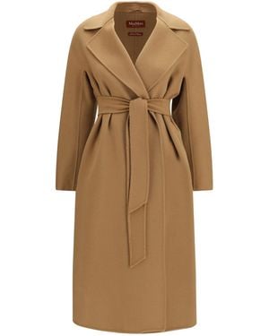 Max Mara Long Robe Coat Wool, Cashmere And Silk - Natural
