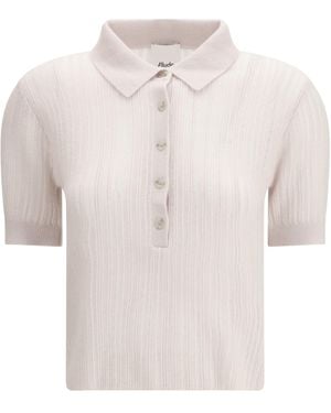 Allude Polo-Neck Short-Sleeve Jumper Kashmir/Capra Hircus - White