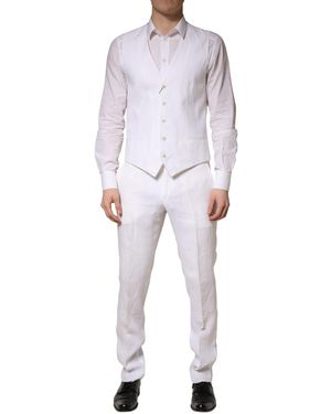 Dolce & Gabbana White Sartoria Linen 2 Piece Men Formal Suit - Multicolour
