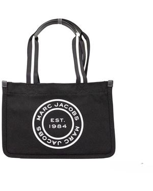 Marc Jacobs Medium Black Canvas Fabric Shoulder Convertible Tote Purse Bag