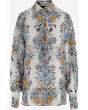 Just Cavalli Shirt Viscose With Botanical Print - Gray