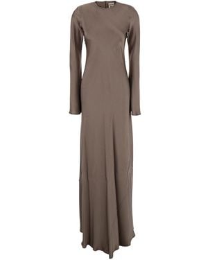 Semicouture Crewneck Long Dress With Rear Concealed Zip - Brown