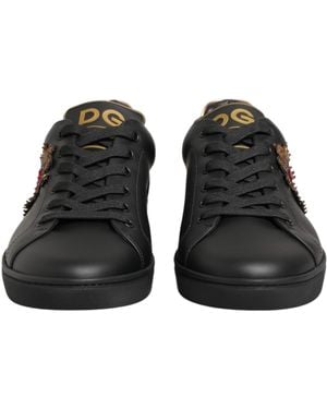Dolce & Gabbana Leather Heart Embellished Trainers Shoes 100Lf - Black