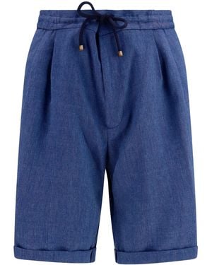 Brunello Cucinelli Linen And Virgin Wool Chevron Bermuda Shorts - Blue