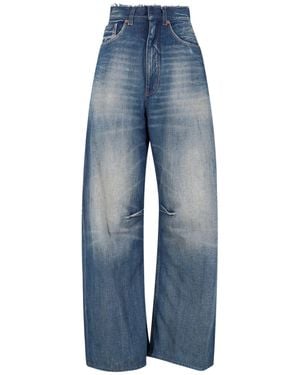 MM6 by Maison Martin Margiela Frayed Wide-Leg Jeans With High Waist - Blue
