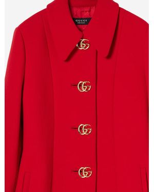Gucci Wool Coat With Gg Buttons - Red