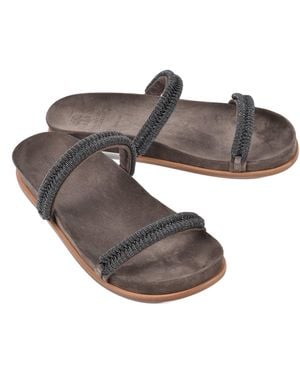 Brunello Cucinelli Suede Sandals With Beaded Straps - Grey